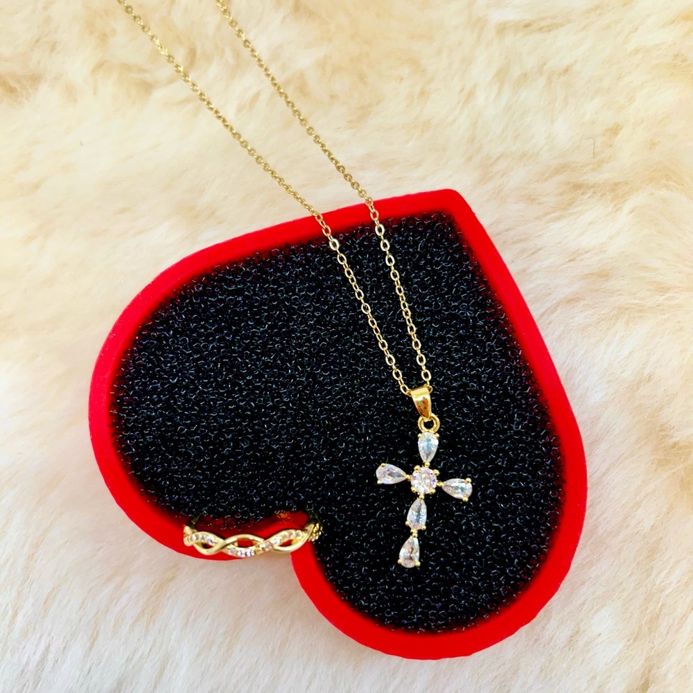 New Cross Bling Pendant with Clasp Closure and Bling Rope Band Adjustable Ring